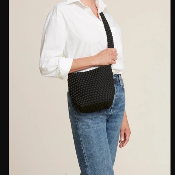 Naghedi Laguna Crossbody Purse Bag Onyx NEW NWT Handwoven Neoprene - Picture 2 of 12